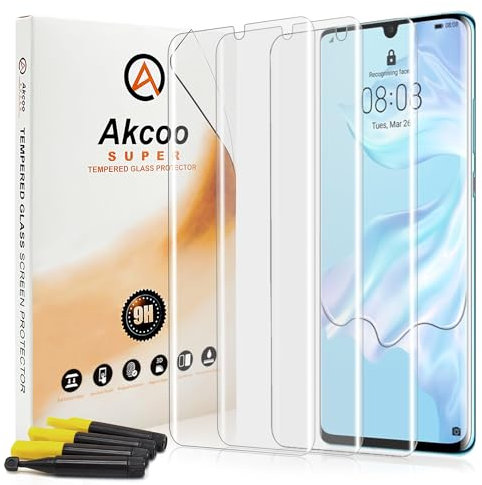 Akcoo Panzer Schutz Glas für P30 Pro -3 Stück,Kratzer Reparieren,Rand zu Rand Vollabdeckung,Sensible Berührung,Hüllen Freundlich,Fingerabdruck-ID Kompatibel