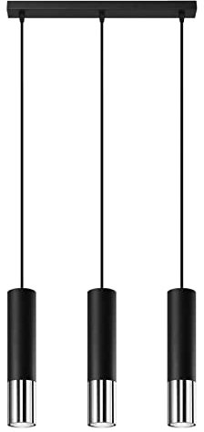 SOLLUX lighting Hängelampe Pendelleuchte Hängeleuchte - Deckenlampe Stahl - 3 Flammig - LED Lampe Glühbirne - Schwarz Chrom Loopez
