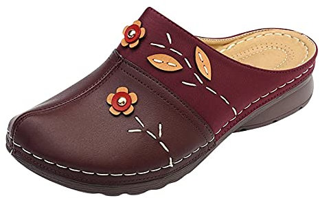 LJHH Chaussons Claquette Cuir Femme OrthopéDiques Sabots Fleur Nu-Pieds Pantoufles Plate-Forme Chaussures Plates Slippers Chaussures De Plage éLéGantes Occasionnel Grande Taille 35EU - 43EU