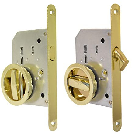 BricoShopping Juego de manillas para puerta interior de madera con cerradura empotrable, gancho de llave y trinquete ciego redondo, boquilla dorada (redondo con cerradura, dorado)