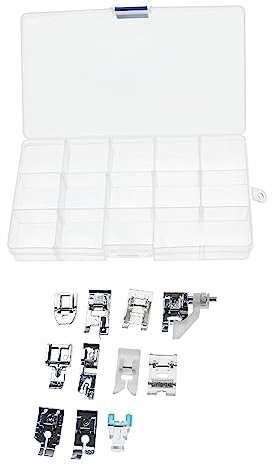 vhbw 11-teiliges Nähmaschinenfüße-Set für gängige Nähmaschinen mit niedrigem Fußschaft - Universal-Nähfüßchen + Kunststoffbox