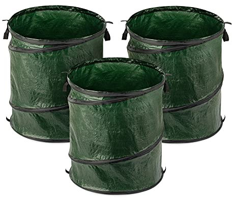 Navaris 3X Pop-Up Gartenabfallsack 150l - Ø53x65cm - Gartensack Set selbstaufstellend faltbar selbststehend - Laubsack groß für Gartenabfälle