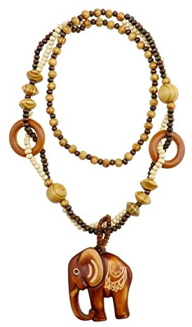 YINETTECH Collier de Vintage Ethnique Éléphant Pendentif en Bois Perle Long Pull Chaîne Femmes Vintage Collier Bijoux Cadeau pour Anniversaire Fête des Mères Saint Valentin