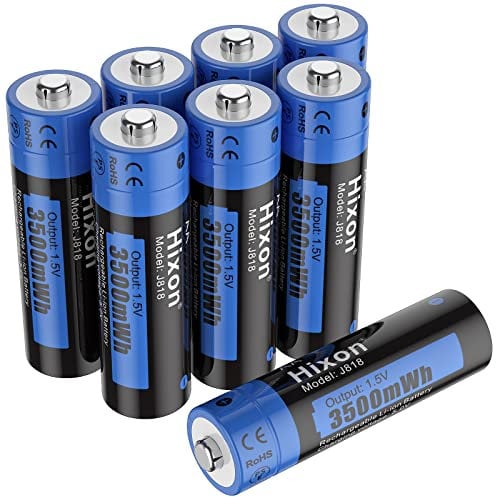 Hixon 1,5V AA Akku, Lithium AA Wiederaufladbarer Akku, 1,5V Konstanter Ausgang mit Max 3 Amp Entladungsstrom, 1500 Zyklus, 3500 mWh Hohe Kapazität AA Lithium akku, Set mit 8 Batterien