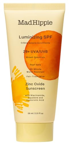 Mad Hippie Luminizing SPF 29+, Zinc Oxide Sunscreen, Reef-Safe Face Cream with Niacinamide & Hyaluronic Acid, 2 Oz