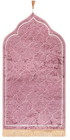 TINAYAUE Tapis de Prière Musulmans Doux Tapis de Prière en Polyester Tapis Prière Pèlerinage Tapis Prière Rembourré Epais Islamic Prayer Rug Pliable Tapis de Sol Portable Femme Homme Rose 60 x 110cm