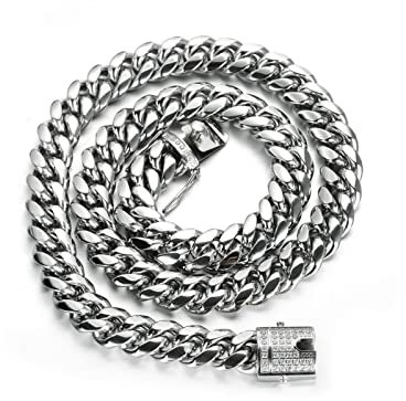 Steel Chain Link, Necklace Men Silver 24 3mm Curb Chain Hip Pop Rock Simple Stylish with Hidden Safety Clasp for Boyfriends Wedding Jewelry Gifts
