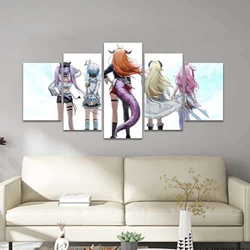 VEYEBZ 5 Stück Gerahmte Leinwand Malerei Kunst Abstrakte Modulare Poster 150×80Cm, Anime Hololive Kiryu Coco Familie Schlafzimmer Wohnzimmer Dekor Möbel Hd Wandbild Drucken Geschenk