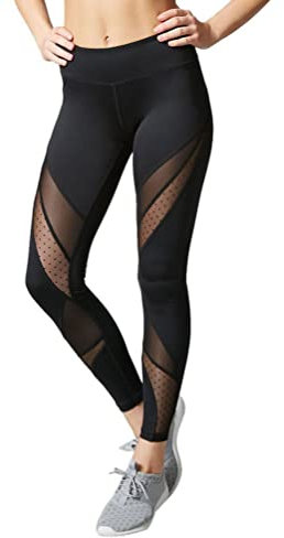 Minetom Collant Femme Legging en Maille Gym Fitness Pilates Yoga Pantalons Mesh Dentelle Doux Slim Fit Sport Taille Haute Leggings D Noir M