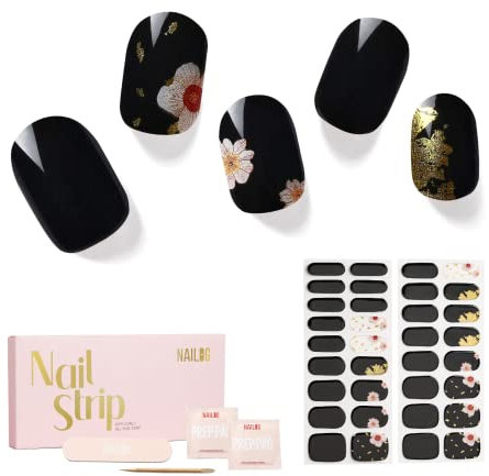 NAILOG Semi Cured Gel Nail Strips, 34 pcs Salon-Quality Gel Nail Stickers, Long Lasting Nail Wraps for Women with Soft Gel Finish, Animal Print, Geisha
