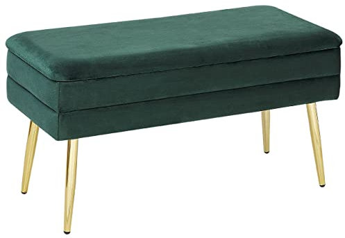 Banquette d'Intérieur en Velours Vert avec Pieds Dorés et Coffre Rangement Durham