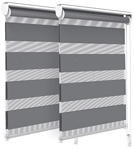 VOUNOT 2er Set Doppelrollo klemmfix ohne Bohren, Duo Rollo Klemmrollo für Fenster und Tür, lichtdurchlässig & verdunkelnd Fensterrollo, 55x150cm, Grau
