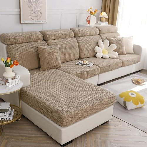 TOPCHANCES Sofa Sitzkissenbezüge - Universal Stretch Sofa Schonbezüge Couch Sitzbezug L-Form, Weich Sofasitzbezug Couch Chaiselüberzüge, Sofa Kissenschutz Bezüge (Leichter Kaffeeweizen)
