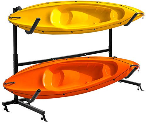 COSTWAY Freestanding Kayak Storage Rack with Height Adjustable Hooks, Outdoor Indoor Dual Kayak Stand Carrier for SUP, Canoe and Paddleboard