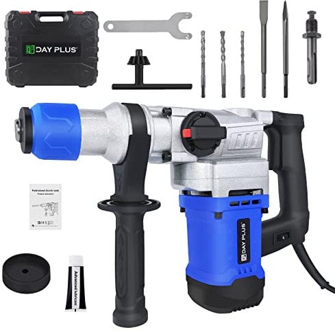 Rotary Hammer Drill 1080W, 3 Functions Hammer/Drill/Chisel, 4500RPM Impact Frequency with Carry Case, Lubricating Oil, Chisels and Drill Bits Included