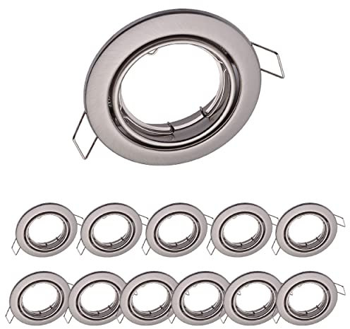 Oktaplex 12er Set Einbaustrahler Dijon flach IP20 schwenkbar Edelstahl gebürstet für GU10 & LED-Module - Lochmaß 68 mm