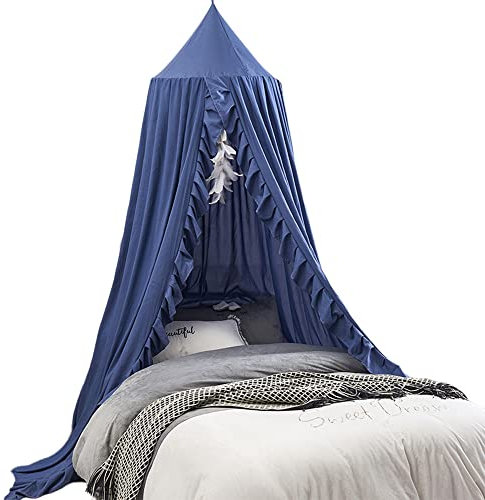 Surwin Betthimmel mit Volants Madchen Jungen Babybett Doppelbett, Moskitonetz Baldachin Kinderzimmer Einzelbett Himmel Schlafzimmer Dekoration Spielzelte Kinder Geschenk (65x270x400cm,Blau)