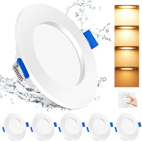 Tailcas LED Einbaustrahler 230V Dimmbar Flach, 28mm 6W Warmweiss IP44 Bad Einbauleuchten Deckenspots Deckenstrahler Loch 67-80mm, 6er Set 500LM LED Spot Einbauspots für Badezimmer Wohnzimmer Küche