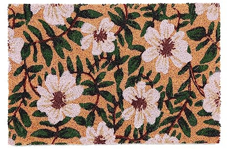 Relaxdays Fußmatte Kokos, Türvorleger Blumen, 60 x 40 cm, rutschfest, wetterfest, Fußabstreifer innen & außen, bunt