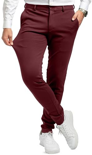 Performance Pants Herren Burgundy Bordeaux (Größe 30W/34L) - Stilvolle Herren Hosen Stretch - Chino Hose Stretch - Stilvolle Anzughose - Modische Praktische Männer Hosen für Business & Freizeit