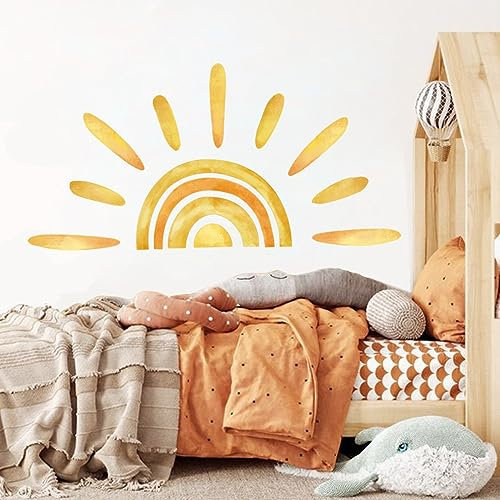 Herfair Wandtattoo Sonne Kinderzimmer Boho Wandsticker, Sonne Wandaufkleber DIY Selbstklebend Wandtattoo für Mädchen Junge Kinderzimmer Wanddeko