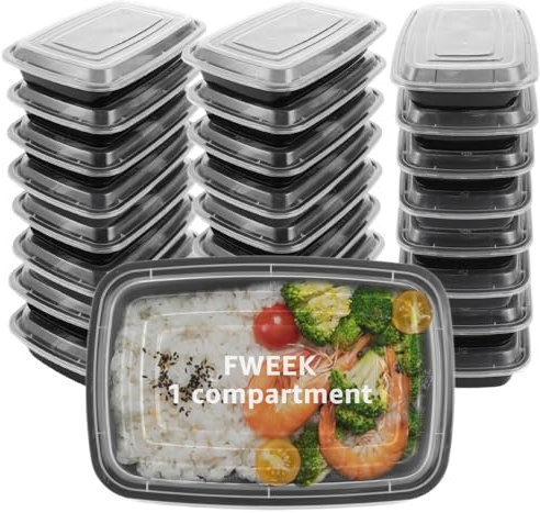 FWEEK 25 Stück 1 Fach Meal Prep Container, 750ML Meal Prep Behälter mit Deckel, Essen Box Plastik, Mikrowellengeeignet Spülmaschinenfest, BPA frei Wiederverwendbar Camping Picknickbox