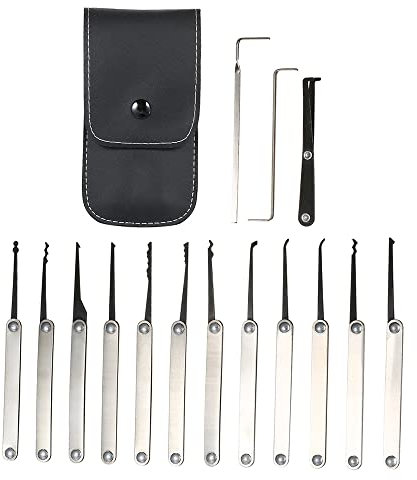 Sunydog 15 STÜCKE Lock Picking Set,Lock Pick,Edelstahl Lock Kit Praxis Training Lock Tool für Schlosser Anfänger und Profis