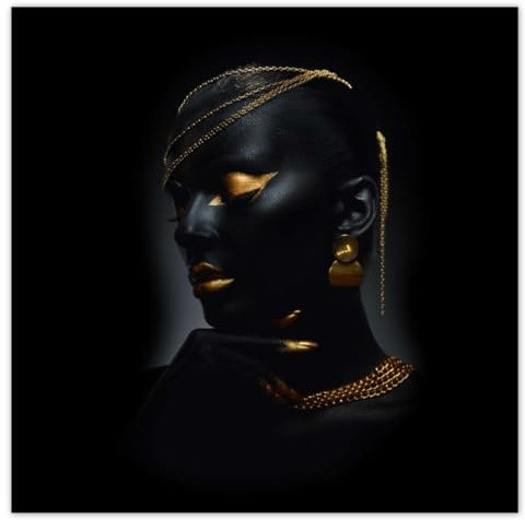 H8890M_PL1EE Foto-Poster, Motiv Frauengesicht in Gold, 100 x 100 cm
