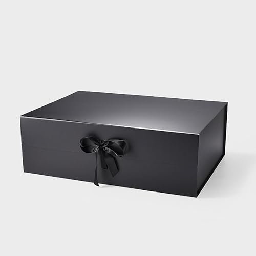 Geoto 23,6 x 17,3 x 7,87 cm | 60 x 44 x 20 cm XXL extra große Luxus-Geschenkboxen mit Magnetklappe Verpackung Großhandel (schwarz mit Band)