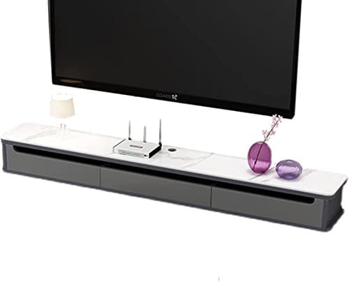 EsEntL TV-Schrank aus Holz mit 2 Schubladen, Felsoberfläche, wandmontierte Medienkonsole, schwebender TV-Ständer, TV-Regal, wandmontierte Aufbewahrungsregale, 120 x 26 x 20 cm, komplette Lieferung/