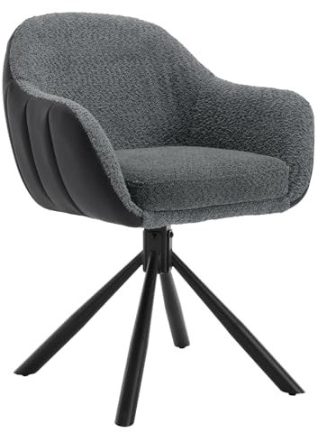 WOLTU 1x Esszimmerstuhl drehbar, Drehstuhl, Stuhl mit Armlehnen, Küchenstuhl, Polsterstuhl mit Rückenlehne, Sessel Wohnzimmer, Kunstleder Chenille Metallbeine, Dunkelgrau Anthrazit, EZS04dgr-1