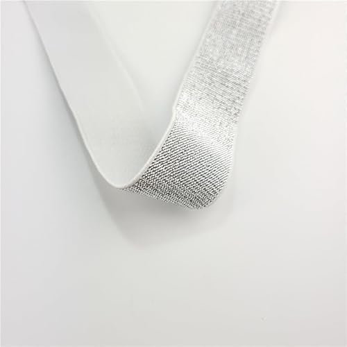 SOUANNOR 5M Glitter Gold Silber Gummiband Elastisches Glitter Band zum Nähen Spitze Trim DIY Zubehör (5M X 20mm/40mm, Gold, Silber, Mehrfarbig) (4cm, White Silber)