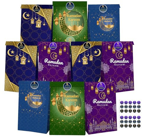 30 Pack Ramadan Tüten zum Befüllen Kinder-Eid Mubarak Geschenkbox Ramadan Tüten,Ramadan Deko Set Perfekte Dekorationen & Zubehör Für Muslimische Festlichkeiten
