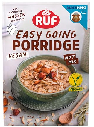 RUF Veganes Porridge Nuts & Oats, Oatmeal mit Mandeln, Haselnüssen & Leinsamen, einfache Zubereitung, im praktischen Portionsbeutel, 1 x 60 g