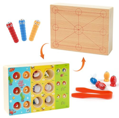 Vicloon Magnetisches Angelspiel, 4 in 1 Angeln Spielzeug Montessori Spielzeug ab 2 Jahre Kinderspielzeug Holz Magnetspiel Motorikspielzeug Holz Angelspiel ab 2 Jahre Pädagogischem Spielzeug Geschenk