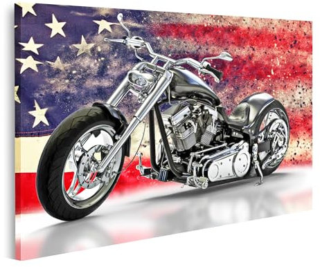 islandburner Prime Bild auf Leinwand Schwarzes Motorrad Amerikanische Flagge Passend für Harley Davidson Bilder Wandbilder Poster