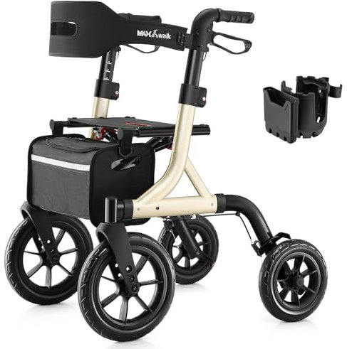 MAXWALK Rollator für ältere Erwachsene, Rollator mit Sitz, Rollator für jedes Gelände mit großen Gummirädern von 30,5 cm (12 Zoll)
