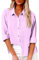 Camicia Donna Lino Cotone, Elegante Curvy Camicia in Lino Camicia con Maniche Lunga e Colletto a Revers in Tinta Unita Leggera e Comoda per L'Estate Camicetta da Donna alla Moda Camicia da Spiaggia