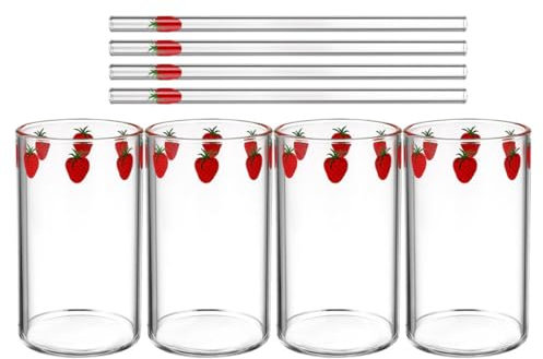 Alipis 4sets Tazza Di Vetro Cannuccia Tazza Di Latte in Vetro Decorativa Riutilizzabile