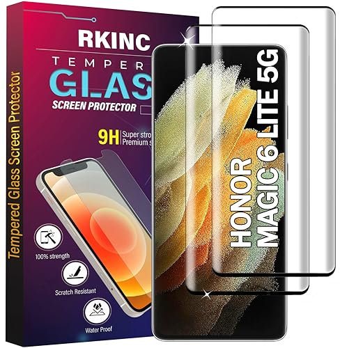 RKINC Protector pantalla [2 Piezas] para Honor Magic 6 Lite 5G, Cristal templado película de vidrio completa Cobertura [Anti-rasguño][Anti-rotura][Sin Burbujas][Garantía de por Vida]