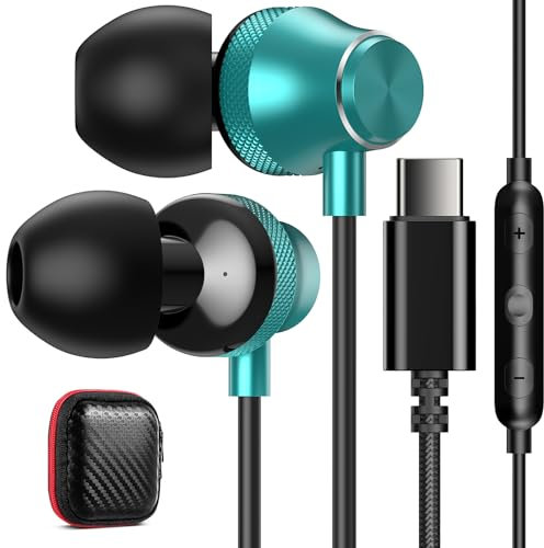 USB C Earbuds for Google Pixel 9 8 8A 7 7A 6A 6 Apple iPhone 16 Pro Max 15 Plus 16e iPad Corded Headphones Wired Type C Earphone Microphone for Samsung S25 S24 S23 S22 S21 Ultra OnePlus Android Green