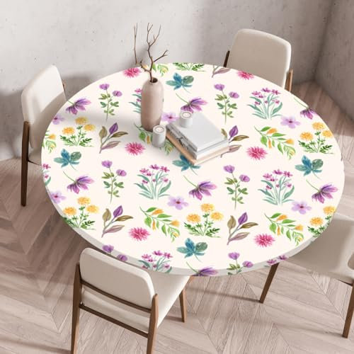 Morbuy Rondes Nappes avec Bord Élastique, Plastique Nappes Cirée Rondes Anti Taches, Imperméable Nappe de Table pour Élégant Cafe Cuisine Jardin Fête Table (90cm,Violet)