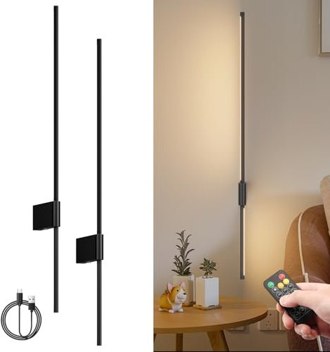 Aipsun 2 Stück LED Akku Wandleuchte mit Fernbedienung innen, 10000mAh,6W, 100CM,3 Farbtemperatur und Timing-Funktion, kabellose wandleuchte, für Wohnzimmer Schlafzimmer Schminktisch TV-Wand (Schwarz)