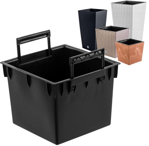 Austauschbarer quadratischer Plantztopf-Einsatz mit Griffen 26x26 cm schwarz 13 L für Prosperplast H 50 cm Töpfe -erleichtert die Kontrolle des Wassergehalt