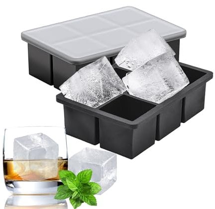 Silicone Square Ice Cube Tray with Lid, Easy Release Ice Cube Trays -Pack of 2 - Ice Trays for Freezer Flexible BPA Free,Large Ice Cube Melt Slowly for Cocktails Party Drinks (Black)