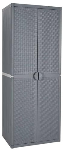 Iiaky Garden Storage Cabinet Grey 65x45x172 cm PP Rattan-Garden Storage Shed,Outdoor Storage Shed,Durable Construction,Ideal for Tools,BBQs