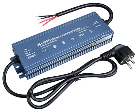 TOPAI LED Netzteil 24V 300W Wasserdicht IP67 LED Trafo 300 Watt mit Stecker Transformator AC 200V-240V auf DC 24V 12.5A Spannungswandler für Außen LED Streifen