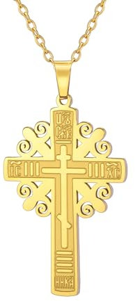 EUEAVAN Russisch Orthodoxe Kreuz Halskette Orthodoxe IC XC NIKA Kreuz Halskette Jesus Kruzifix Bizantinisches Kreuz Anhänger Christian Orient Kreuz Retro Religiöser Schmuck (orthodoxes Kreuz gold 2)