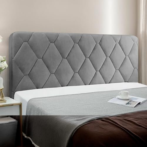DOSYCOVUR Dehnbarer Samt Kopfteil Bezug Gepolstertes Kopfteil Kissen Schutz Überzug Für Bett Kopfteil Schutz Für Einzelbett King Doppelbett Waschbar,Grau,100cm