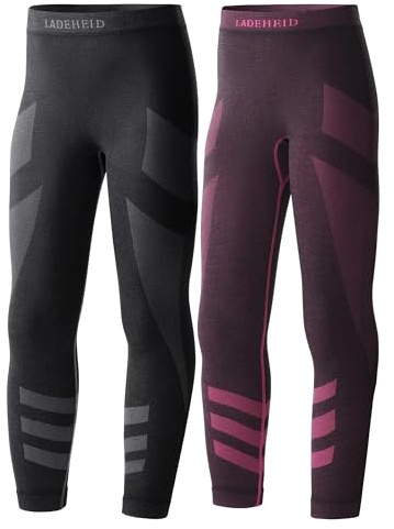 Ladeheid 2er Pack Thermounterwäsche Kinder Funktionsunterwäsche Thermoaktive Lange Unterhose Skiunterwäsche LAGI008 (2er Pack Graphite/Rosa, 134-140)